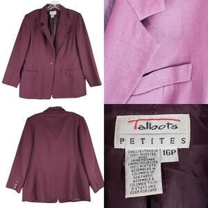Talbots Womens Blazer Size 16p Petite Wool Stretch Jacket Wine Purple